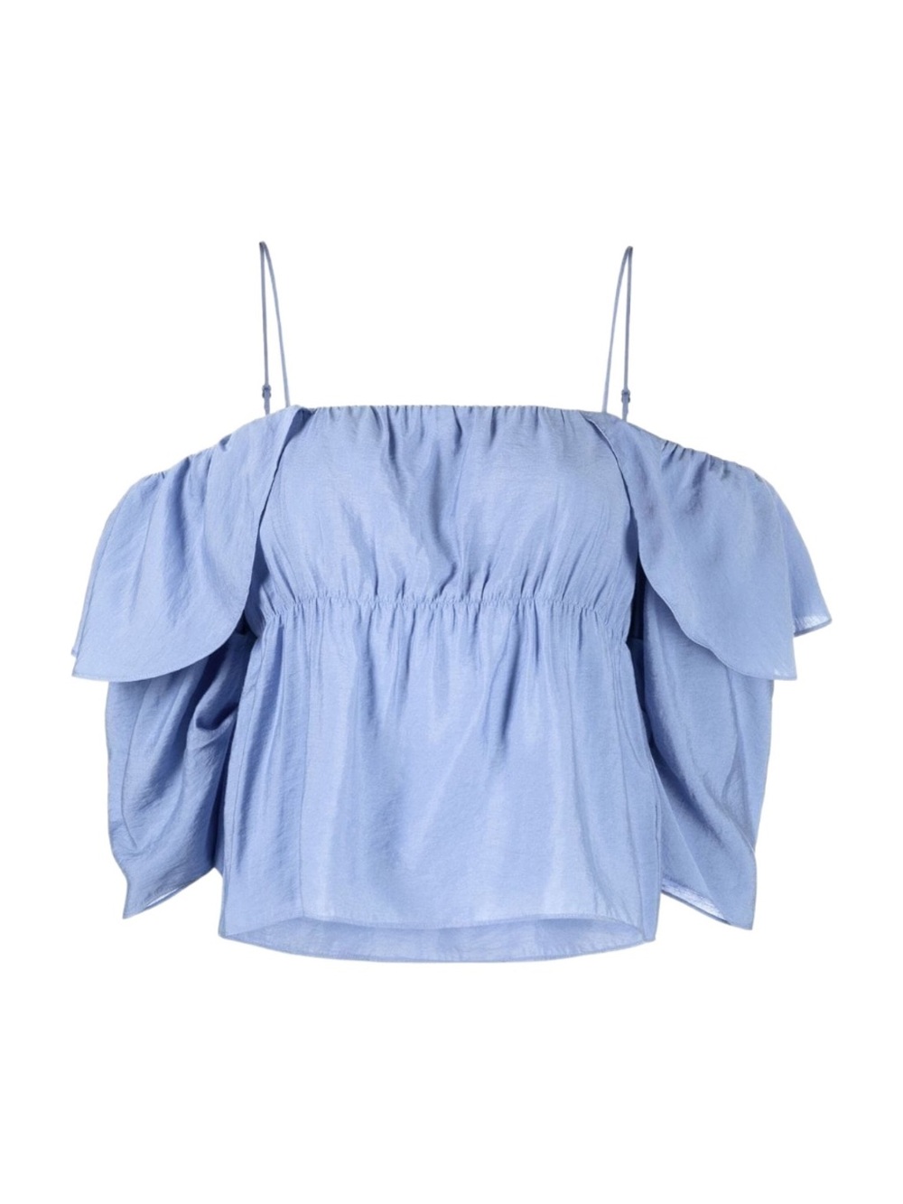 Vince Cold Shoulder Paneled Ruffled Top Blue - Small